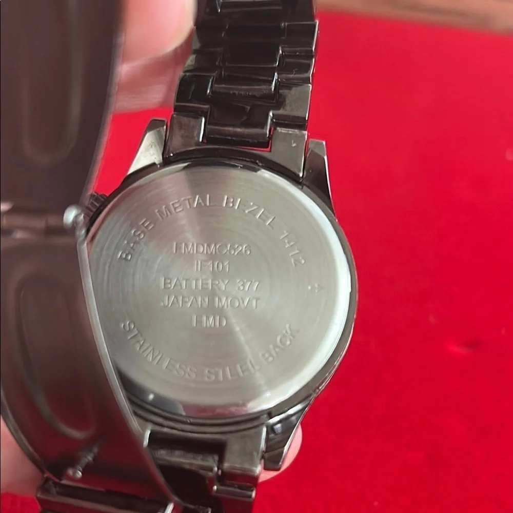 Black Metal Watch with Gold Accents